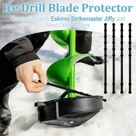 4 Pcs Rubber Guard Straps For Ice Drill Blades, Blade Protectors For Ice Augers in use on green drill in snow