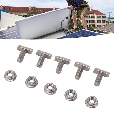 A2 70 Stainless Steel M8 Hammer Head Screws 15 Pack with matched nuts, ideal for securing solar panels and outdoor builds.