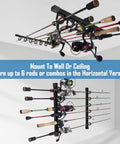 Garage Ceiling And Wall Mounted Fishing Rod Rack With Sliding Track Holds Up To Six Rods Expands To 12 Or More Poles