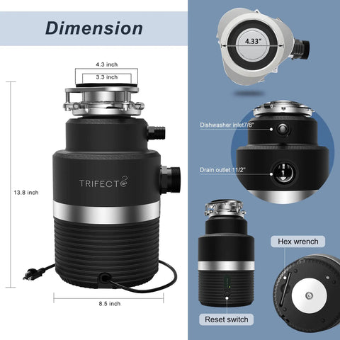 Ultra Quiet 1 HP Continuous Feed Garbage Disposal With Sound Reduction Technology Power Cord Included Stainless Steel Flange Black Powerful DC Motor