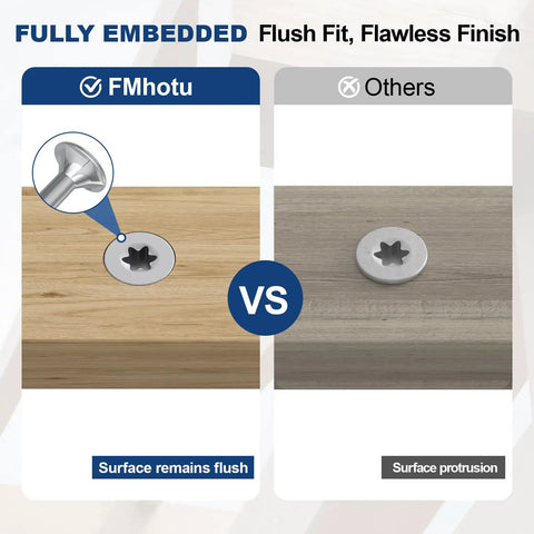 Comparison of Top Shelf 410 Stainless Steel Deck Screws Number 8 X 1.5 Inch with flush fit vs protruding screws in wood.