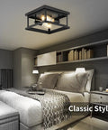 Bedroom featuring 2 Light Flush Mount Ceiling Light Fixture In Farmhouse Industrial Vintage Style for easy install.