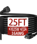 Skrizcable 25 ft outdoor extension cord, black, 16 AWG SJTW, 3-prong plug, ETL listed