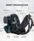 Open OneMo 2 35L To 45L Camera Backpack With Expandable Storage For 17 Inch Laptop showing smart organization features and pockets.