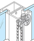 Diagram showing installation of Sliding Patio Door Lock Pin 3/16 x 2-5/8 Inches, Steel Pin With Retaining Ring, Chrome Plated Finish