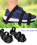 Heavy Duty Lawn Aerator Shoes With Iron Spikes And Three Strap Design Spiked Sandals in use on grass close-up
