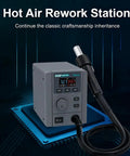 Pro Grade High Power 580W Digital Hot Air Rework Station With LCD Display and stepless fan speed for precise phone PCB repair soldering.