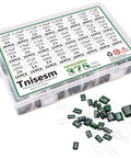 Assortment Kit Of Metalized Mylar Polyester Film Capacitors, 375 Pcs, 24 Values From 0.22nF To 470nF, 100V DC, In A Box