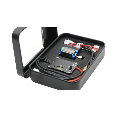 Beefed Up Brushless ESC and External Rotor Motor Upgrade Kit for Axial SCX30 1/30 RC Crawler in black storage box.