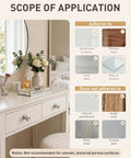 Scope of application for Ten Pack Peel And Stick Cabinet Knobs Silver Self Adhesive Drawer Handles showing surfaces to adhere and not adhere.