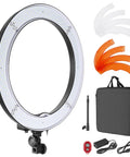 Dimmable 18 Inch LED Ring Light With 55W Output 5500K Daylight, 240 LEDs, color filters, soft tube, carrying bag