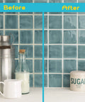 Before and after using Grout Renewal Pen White Kit For Tile Gaps, Two 20ml Pens With Replacement Nibs And Cleaning Brush