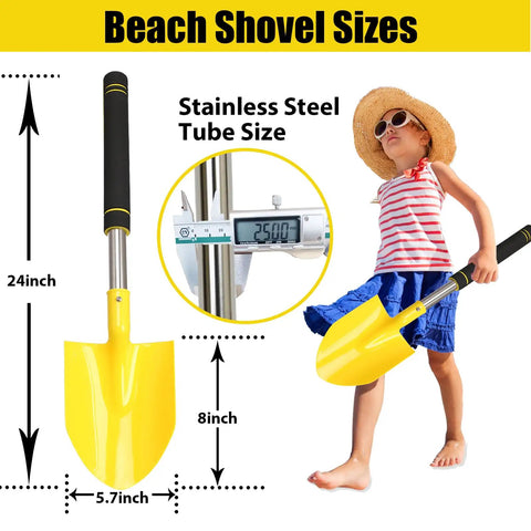 Long Handle Beach Shovel Set 24 Inch Sand Shovels For Beach Day Fun Durable Plastic Heads With Stainless Tube Reinforced
