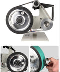 Heavy Duty Electric Belt Sander With Variable Speed Brushless Motor For Precision Knife Sharpening And 915X50MM Belt Size, close-up of grinding wheel.