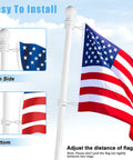 Top Shelf White Aluminum Flag Pole Rings With Grip Tight Clamps Two Pack No Sweat Antitwist Swivels For Slick 360 Degree Rotation And Hassle Free Patriotic Display installed on flag pole showing top and bottom clips.