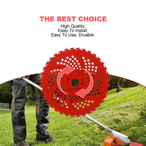 9 Inch 36 Tooth Carbide Tipped Brush Cutter Blade For Trimmers And Weed Eater With Universal Adapter Kit in use on grass