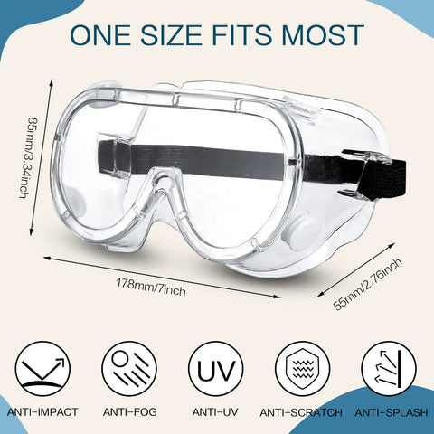 50 Pairs Anti Fog Protective Safety Goggles Lightweight Adjustable Splash Shield with Clear Lenses and Ventilation