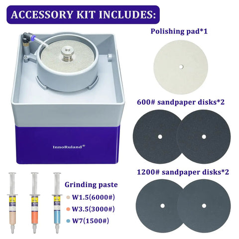 Accessory kit with 4 Inch Flat Grinding Machine For Stone And Rock Polishing Be A Go To Workhorse Grinder And Shaper Tool Kit visible.