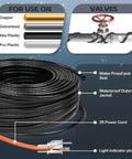 Pipe Heating Cable For Freeze Protection Keeps Water Flowin In Metal And Plastic Pipes 120V 5W Per Ft 50 Ft with features labeled