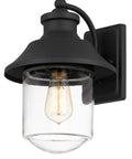 Outdoor Wall Lantern 1-Light Exterior Matte Black Sconce With Clear Glass Cylinder Shade, Weather Resistant For Entryway
