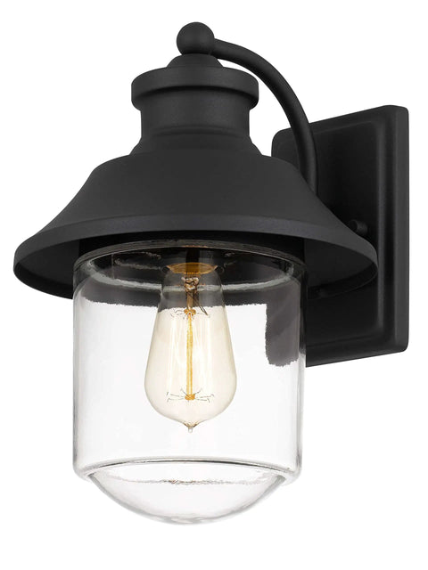 Outdoor Wall Lantern 1-Light Exterior Matte Black Sconce With Clear Glass Cylinder Shade, Weather Resistant For Entryway