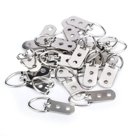 Pile of Heavy Duty D Ring Picture Hangers With 400 Screws 200 Pack Double Hole D Hooks For Picture Frames And Mirrors Nickel Plated Iron