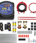 Components of Dual Battery Isolator Kit 12V 140A VSR Voltage Sensitive Relay, including cables and connectors.