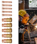 Pro Grade 10 Piece TIG Gas Lens Kit For WP-17 WP-18 WP-26 Welding Torch with 3/32 Inch Collets displayed beside welder