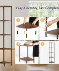 Five Tier Corner Shelving Unit Super Sturdy Storage Rack with easy assembly steps and sleek design shown in living space.