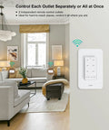 Remote Control Outlet With Wireless Wall Switch Plug And Play Setup Two Independent Outlets in modern living room setting