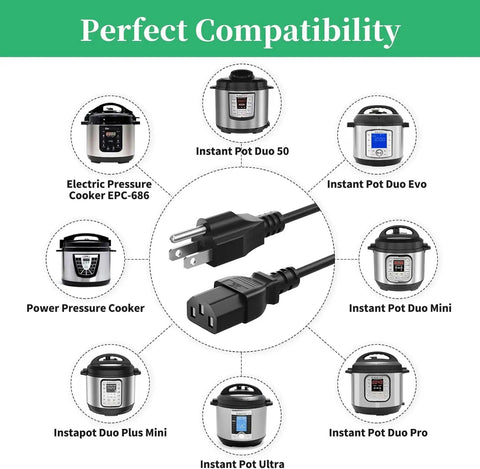 3 Prong Replacement Power Cord For Electric Pressure Cooker And Kitchen Appliances Like Rice Cooker Microwave Soy Milk Maker And More Universal Tough Cable For Quick Pot And Other 110V Models Built To Last showing compatibility with various pressure cookers