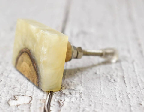 Set Of 6 Handmade Wood Resin Cabinet Knobs Rectangular Drawer Pulls For Kitchen Wardrobe Dresser showing close-up of resin and wood design.