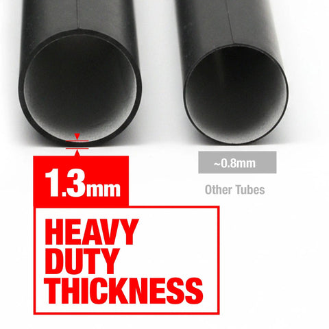 Comparison of tube thickness; left tube labeled '1.3mm Heavy Duty Thickness' for Heavy Duty 15x6.00-6 Inner Tubes 2 Pack.