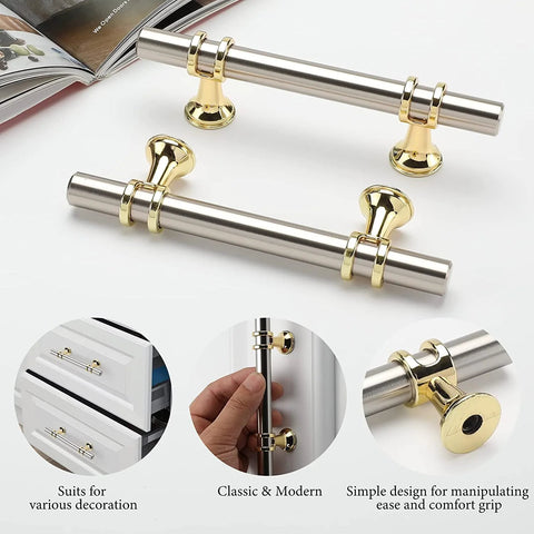 10 Pack Brushed Nickel And Gold Cabinet Pulls For Kitchen Cabinets And Furniture 3 Inch Two Tone Drawer Pulls Display