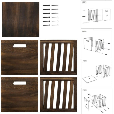 Wood Storage Bin Cube Crate With Handles Rustic Brown Decorative Box assembly parts and instructions