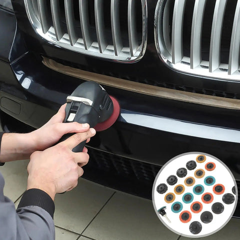 Using 35 Piece Sanding Disc Polishing Kit With Handle Aluminum Oxide Abrasive Wheels for car surface prep