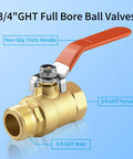 Brass Garden Hose Shut Off Valve Ball Valve Three Quarter Inch GHT Female To Male Full Flow Connector with Long Handle