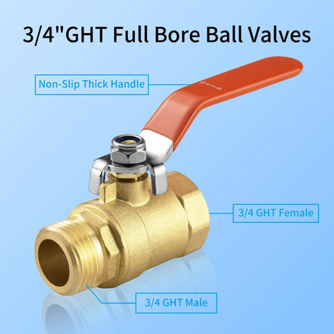 Brass Garden Hose Shut Off Valve Ball Valve Three Quarter Inch GHT Female To Male Full Flow Connector with Long Handle