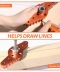 Floating Shelf Dowel Jig Kit With Half Inch By Eleven Point Eight Inch Drill Bit For Hidden Shelf Brackets in use on wood