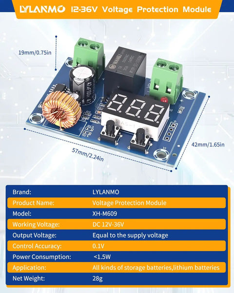 2 Pack DC Voltage Protection Module For 12 36V Batteries With Digital Low Voltage Cutoff No Nonsense Over Discharge Protection Disconnect Switch And Easy Safe Shutdown For Lead Acid And Lithium Battery Systems, 57x42mm PCB