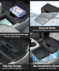 Tesla Model Y Juniper Standard Center Console Organizer Set With A Badass Wireless Charging Pad And Squared Away Cup Holder Insert To Deck Out Your Ride And Keep Your Daily Driver Strictly Tight - Easy access storage compartments.