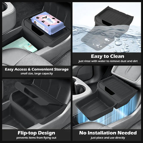 Tesla Model Y Juniper Standard Center Console Organizer Set With A Badass Wireless Charging Pad And Squared Away Cup Holder Insert To Deck Out Your Ride And Keep Your Daily Driver Strictly Tight - Easy access storage compartments.