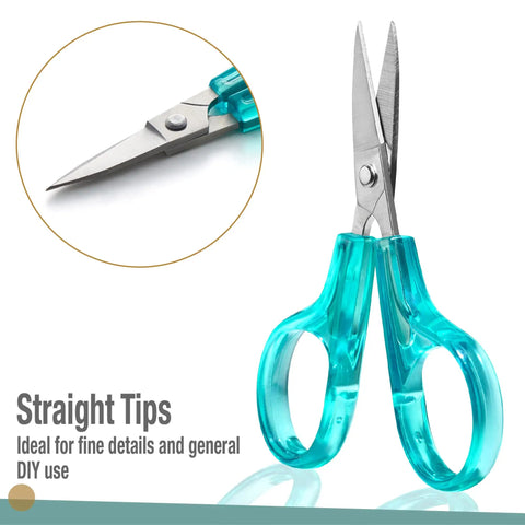 Curved And Straight Craft Scissors Set For Embroidery And Sewing, Multipurpose Stainless Steel With Protective Covers, Green And Purple Handles, Ideal For Paper Cutting, Detailing, And DIY Craft Projects, straight-tip scissors