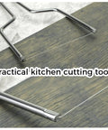 Three Pack Butter Line Cutting Machine Handheld Cheese Cutter Set, Stainless Steel Wire Slicer on wooden surface