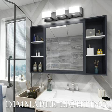 Three Light Black Dimmable LED Vanity Light For Bathroom Up And Down Wall Fixture Over Mirror With Frosted Acrylic Shade