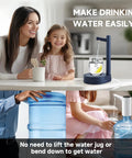 Smart Table Water Dispenser For 5 Gallon Bottle With Desktop Pump in use on kitchen countertop with family nearby