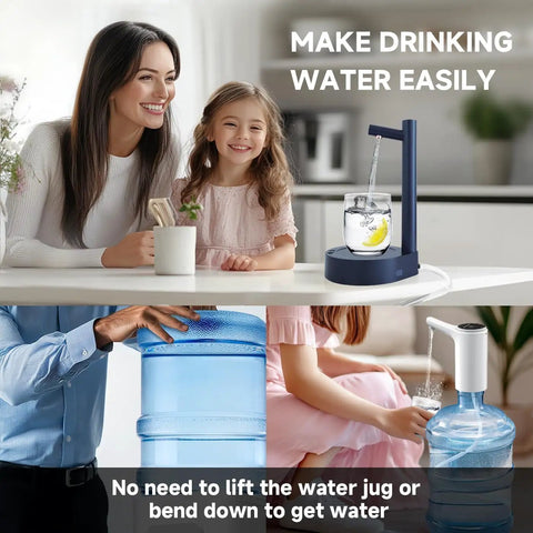 Smart Table Water Dispenser For 5 Gallon Bottle With Desktop Pump in use on kitchen countertop with family nearby