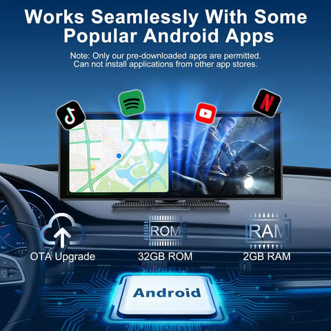 11 Inch CarPlay Screen With Built In Netflix YouTube TikTok And Other Apps Wireless Car Stereo For Apple CarPlay And Android Auto display