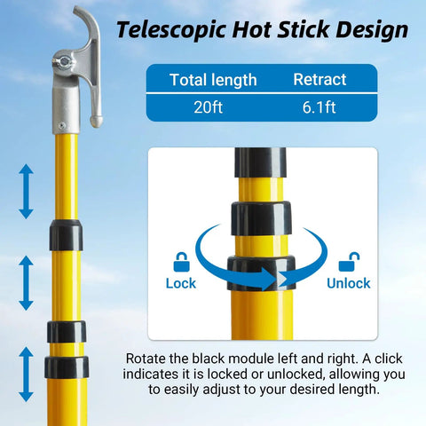 Telescoping High Voltage Rescue Pole 20 Ft Insulated Hot Stick For 220kV Rescue FRP Construction ASTM F711 Compliant