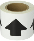 Roll of 90 Foot Long By 4 Inch Wide Black On White Arrow Tape With Legend Arrow Pictogram For Self Sticking Vinyl Pipe Markers